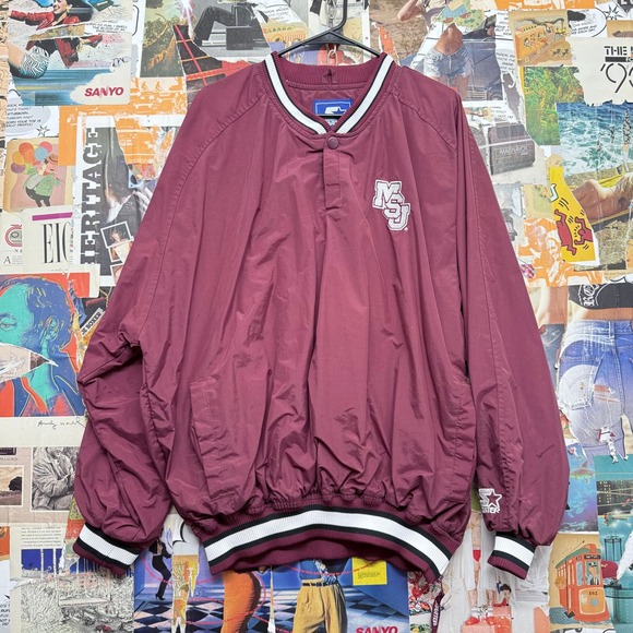 Starter Pullover Jacket Maroon‎ MSJ Spellout Logo Athletic Windbreaker Mens XL